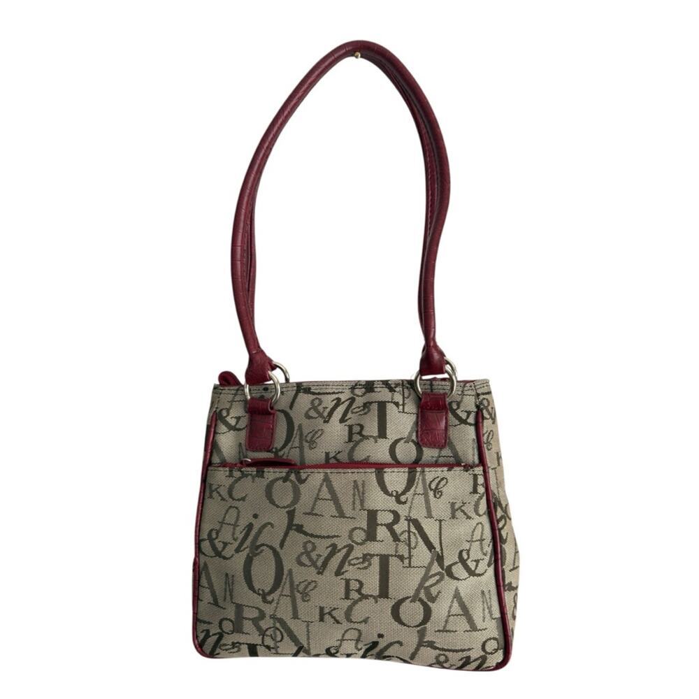 Y2K Script Print Canvas Shoulder Bag Red Croc Trim Mini Tote Sag Harbor - Picture 2 of 7